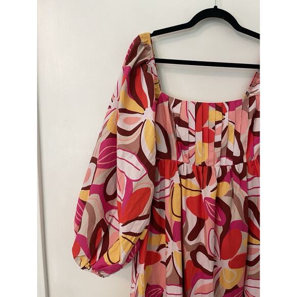 Peach Love California Maxi Dress Size L Bright Floral Cotton Wedding Summer - Picture 2 of 12